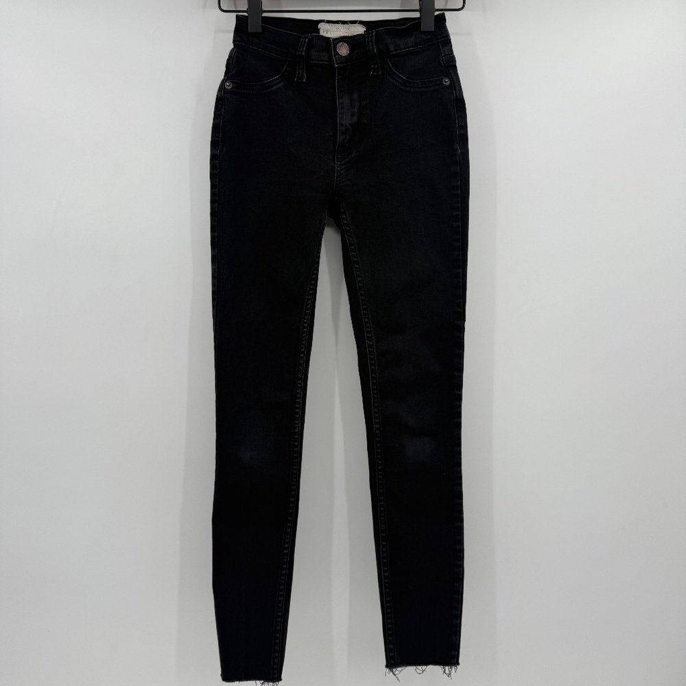 Free People Jeans Women 24 Faded Black Skinny Denim Stretch Mid Rise Grunge Y2K